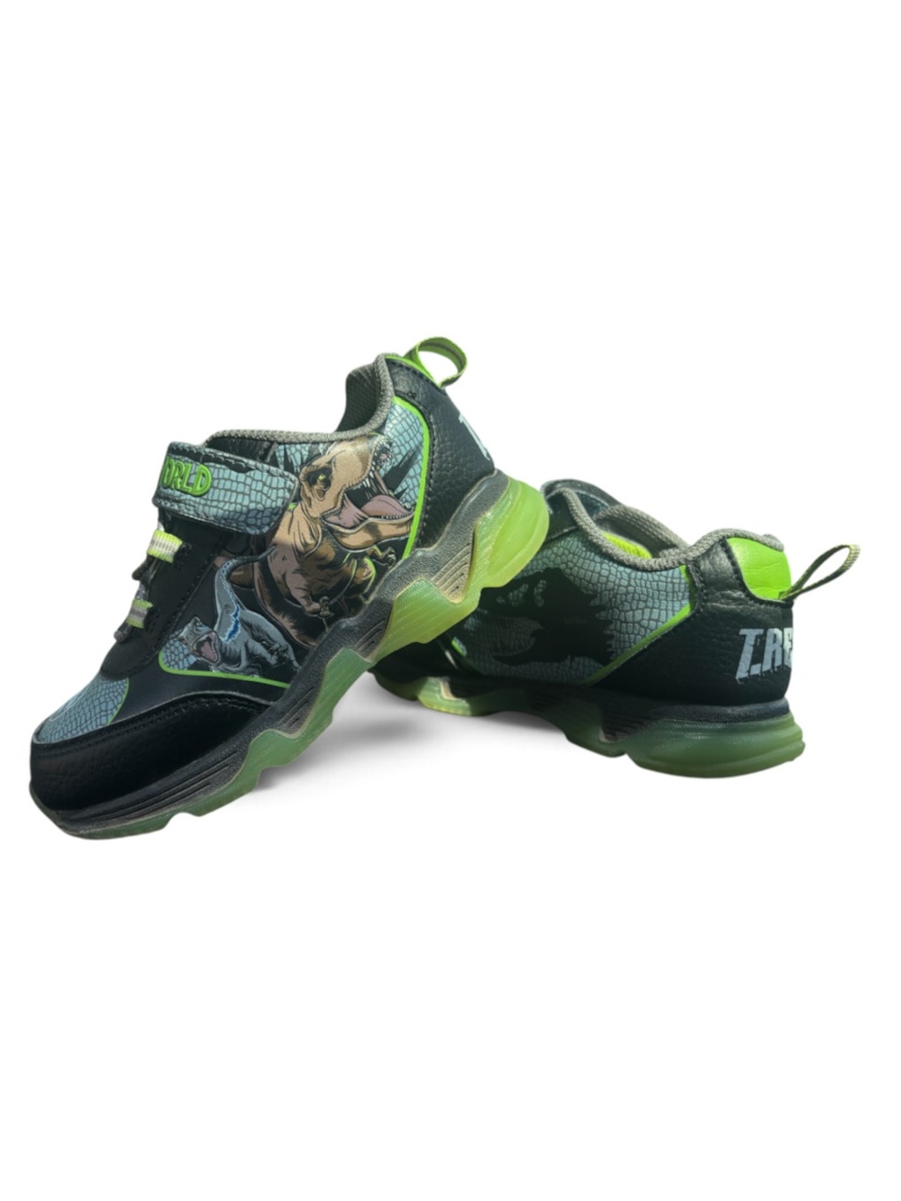 Jurassic Park Green Glow Dinosaur Light-Up Sneakers size 12 kids